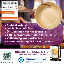 Waipur Organic Palm Leaf Bowls – 25 Bowls Diameter 11 cm / 200 ml – Premium Disposable Tableware Compostable – Dessert Bowls Similar to Bamboo Bowls
