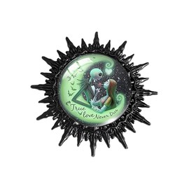 Jack and Sally Brooch Cute Cartoon Nightmare Before Christmas Brooch Pins Lapel Pins Horror Black Metal Dress Accessories Boutonniere Corsage for Jacket Hat Backpack Gift Xmas for Women Men (Style C)