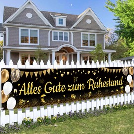 Retirement Decorative Banner for Women and Men - Happy Retirement Decoration Black Gold for Retirees, Extra Large Photography Background for Pension Farewell Party 40 x 210 cm