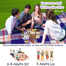 Poedist Extra Large Picnic Blanket Waterproof,80"x 80"Foldable Machine Washable Beach Blanket,Outdoor Blanket for 6-8 Adults,Suitable for Indoor Crawling,Park,Camping,Hiking,Family Travel(Square