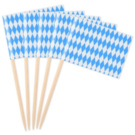 Sunshane 100 Pack Oktoberfest Picks Bavarian Flag Cupcake Topper Picks Toothpick Flags for Oktoberfest Party Decorations, 2.56 x 1.38 Inches (Blue and White)