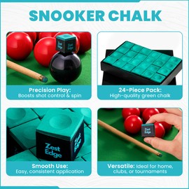 ZEST EDGE 24pc Snooker Chalk for Snooker Cues - 24 x Pool Chalk Green for Pool Cue Tips - Pack of 24 Billiard Table Accessories for Cue Tips - Billiard Gifts for Men and Women