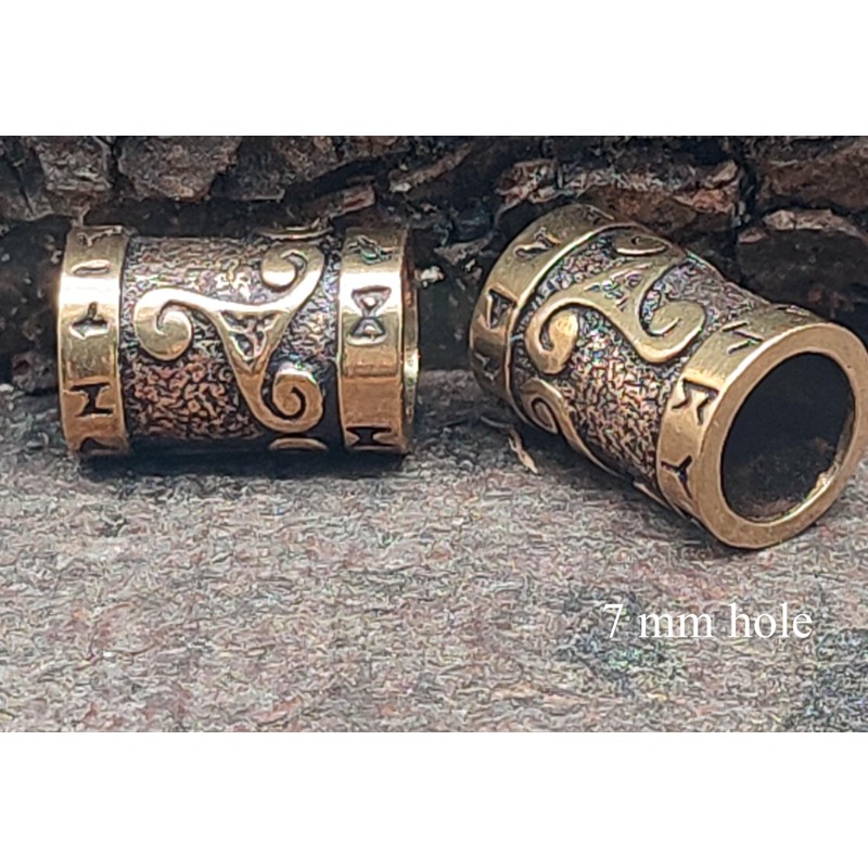 Beard bead curling bead bronze triskele 7 mm, Pearl, Pearl