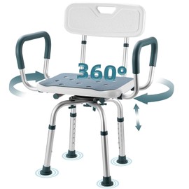 Swivel Shower Chair with Arms and Back, 400 lbs Heavy Duty Shower Stool for Inside Shower Stall and Bathtub, Height Adjustable Rotating Shower Chair Seat for Elderly, Adults, Handicap and Disabled