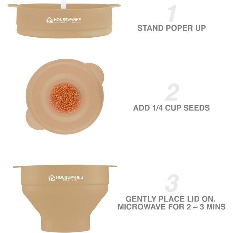Collapsible Silicone Microwave Hot Air Popcorn Popper Bowl With Lid