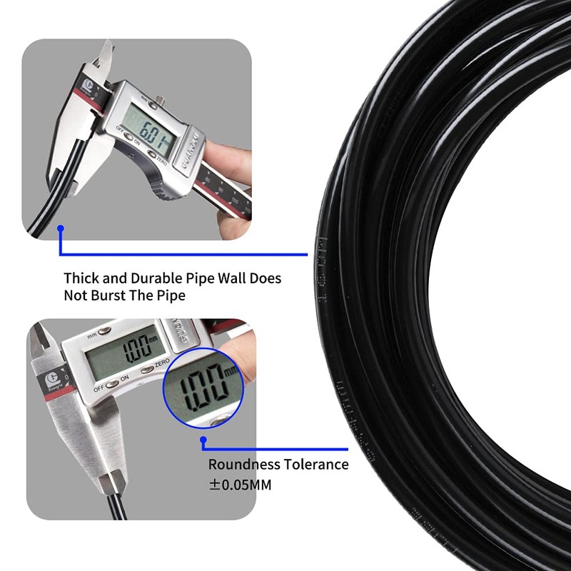 Pneumatic Tubing Black PU Air hose Pipe Tube Kit 6mm