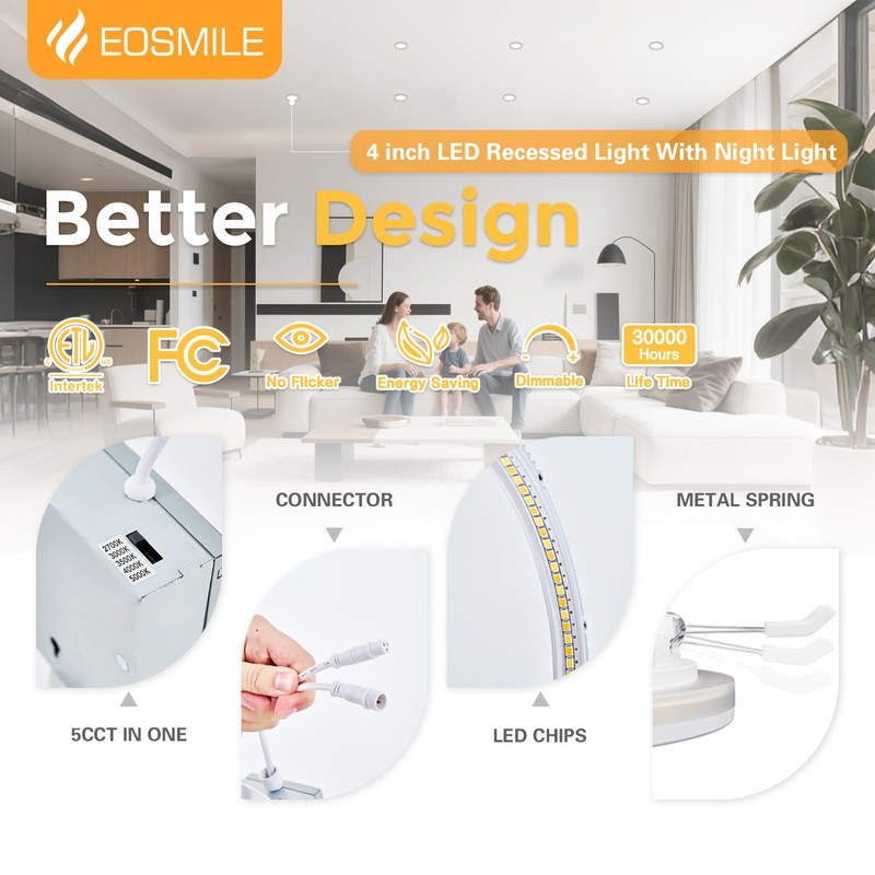 EOSMILE 12 Pack, Black Recessed Lighting with 4 Inch Night