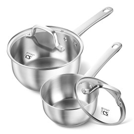 KOCH SYSTEME CS Premium Stainless Sauce Pan Set - 1 Quart & 2 Quart with Lids, Induction Compatible, Easy to Clean & Oven Safe
