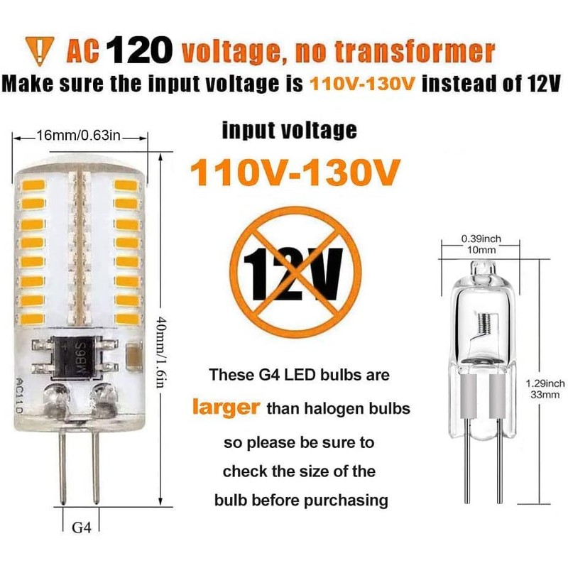 ZHENMING 110V- 130V G4 LED Bulb 120V Dimmable 3W(20W 30W