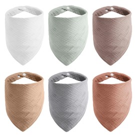Dryxog Pack of 6 Baby Bibs, Triangular Scarf, Baby, Muslin Neckerchief, Children, Drool Bibs, Super Absorbent 100% Cotton Gauze Bibs with 4 Adjustable Press Studs for Boys and Girls