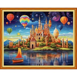 DMCVIVR Stamped Cross Stitch Kits for Beginners Adults Needlepoint Kits for Beginners Embroidery Kits for Adults Crossstitch Kit for Beginners 11CT-Colorful Castle 16x20 inch
