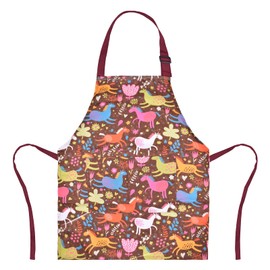 XonyiCos Kids Boys Dinosaur Apron with Pockets, Girls Aprons for Cooking, Painting, Chef Apron for Children 3-12 Years, Brown & Horse