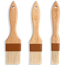 3-Piece Natural Bristle Pastry and Basting Brush Set with Wooden Handles – Ideal for Cooking, Baking, BBQ, and Kitchen Basting