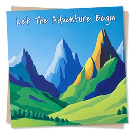 Celebration Card for New Adventures - Engagement, Marriage, New Job, House, Country - Let the Adventure Begin - Beautiful Scenery - Mountains, Tree