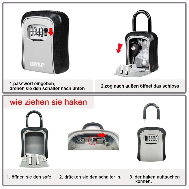 WLZP Key Safe, Key Safe with 4-Digit Combination Code, Wall