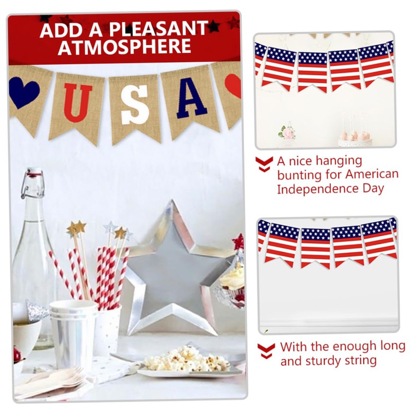 jojofuny 2sets USA Patriotic Bunting American Independence Day Banner Love