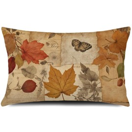 GTEXT Fall Pillow Cover 12x20 Vintage Leaves Butterfly Throw Pillow Autumn Decorative Lumbar Linen Outdoor Farmhouse Decor Cushion Cover for Home Sofa Bed Couch