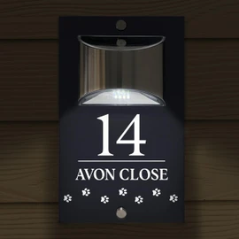 Custom Signs Solar Illuminated Modern Anthracite House Number Sign 24cm x 14.5cm Paws Walk Horizontal Design