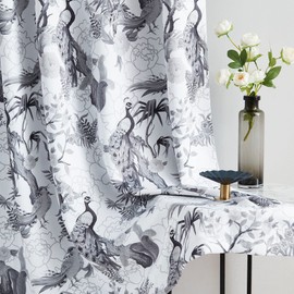 ugoutry 100% Blackout White Grey Curtains 96 Inches Long for Bedroom, Privacy Protect Thermal Insulated Vintage Peacock Window Treatment for Living Room, Backtab Rod Pocket 50" W Drape 2 Panels