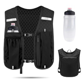 Running Vest for Men and Women with 500 ml Water Bottles, Running Vest with Drinking Bottle, Breathable Running Vest, Adjustable Reflective Hydration Backpack with Pockets for Jogging, Cycling