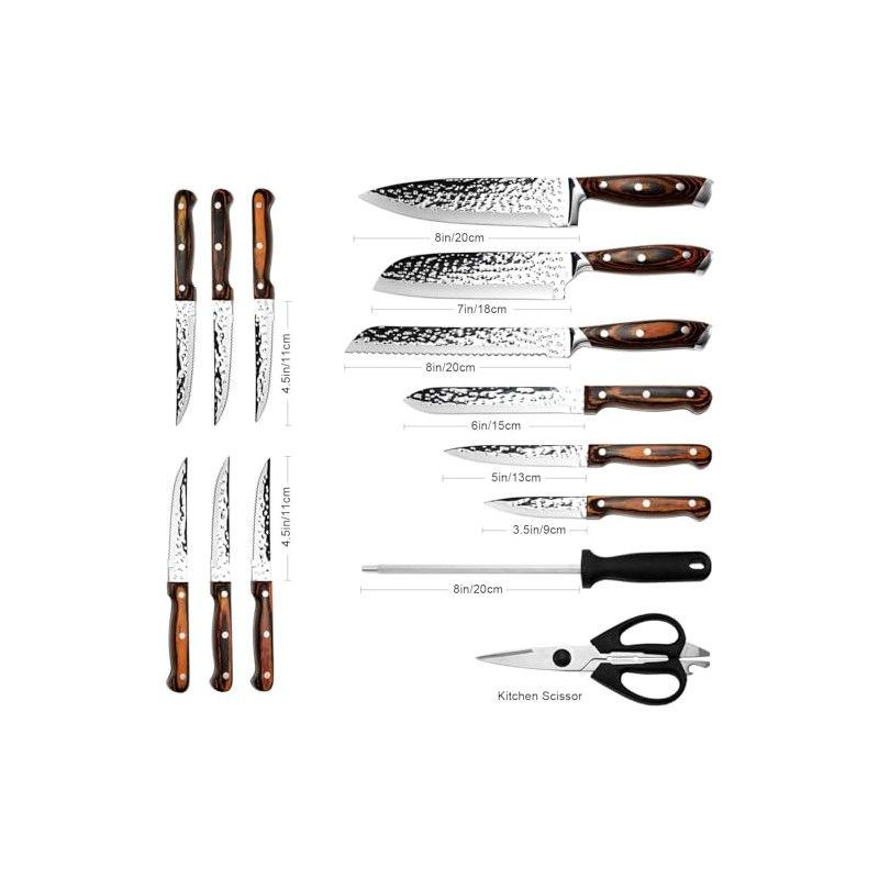 15-Piece Knife Set With Block Wooden,Self Sharpening For Chef Knife
