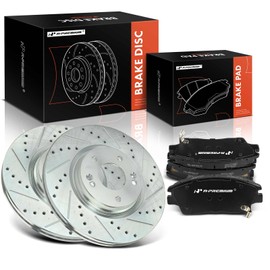 A-Premium 12.00 inch (305mm) Front Drilled and Slotted Disc Brake Rotors + Ceramic Pads Kit Compatible with Select Hyundai and Kia Models - Elantra 2017-2020, Tucson 2016-2021, Sportage, 6-PC Set