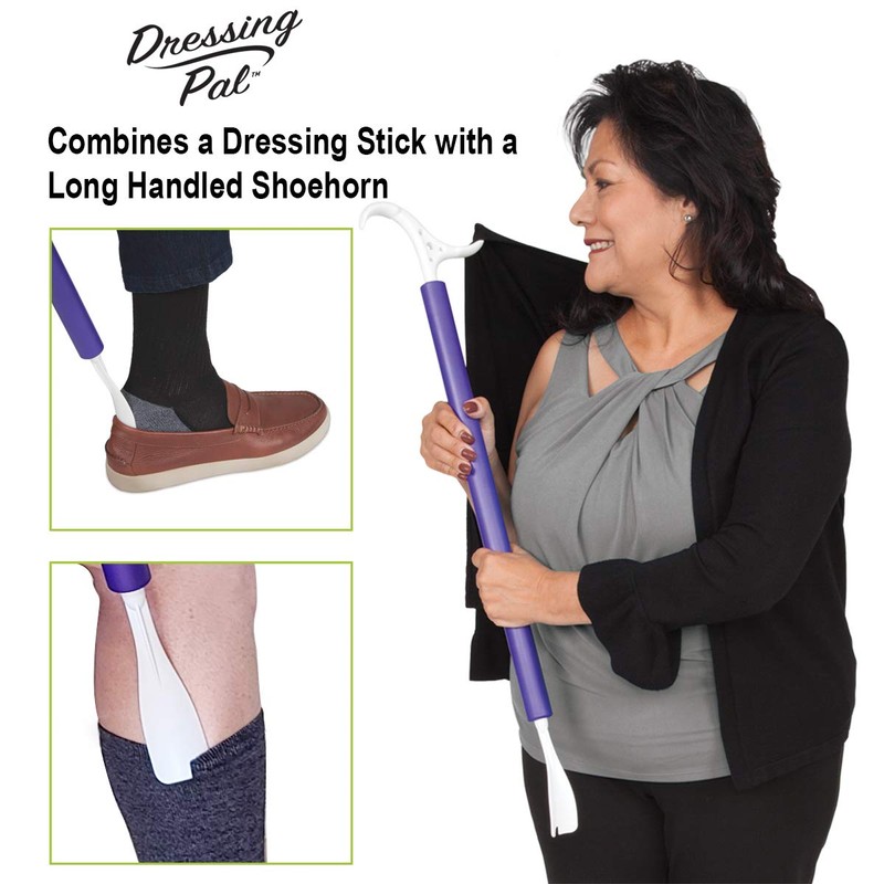 4-in-1 Dressing Stick- 24" Dressing Pal. Long Handled Shoe Horn,