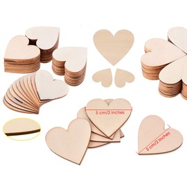 DS. DISTINCTIVE STYLE 50 Pieces 2 Inches Blank Wood Hearts Slices Discs Wedding Christmas Ornaments Crafts Supplies Heart Cutout Shape Unfinished Wood