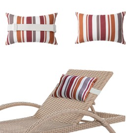 Heavyoff Chaise Lounge Head Pillow, 2 Pack Oudoor Patio Pillow with Elastic Strap Water Resistant Headrest Pillows for Recliner, Beach Chair, Office Chair Neck, Red Stripes