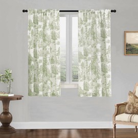 Light Green Floral Spring Curtains 63 Inch Length 2 Panels for Bedroom,Lightweight Cotton Vintage Serene Tranquil Aesthetic Decor,Dark Room Curtain Set for Living Room,Sage Celadon and Cream White