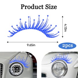 Wuyaoyao 2PCS Car Headlight Eyelashes Stickers, Reflective Eyelash Car Stickers, Waterproof Cute Fake Eyelash Decals for Headlights, Universal Exterior Car Accessories Decoration (Blue)