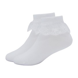 Snegyu Girls White Frilly Ankle Socks Back to School Lace Top Cotton Rich Dance Socks for 12-16 Years
