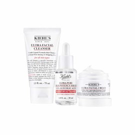 Kiehl's Smooth-It-Up SET, Ultra Pure High-Potency Serum 30 ml + Ultra Facial Cream 28 ml + Ultra Facial Cleanser 75 ml, Fortalece, Limpia, Alisa y Ref