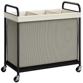 ELYKEN Laundry Hamper 3 Section, 120L Rolling Laundry Sorter with Removable Liner Bag, Laundry Basket with Wheels, Steel Frame with Metal Handle, Clothes Hamper Cart for Laundry Room & Bedroom