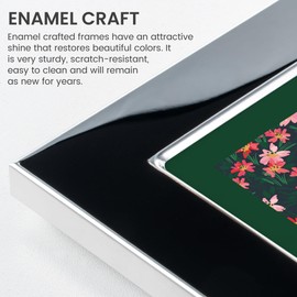 Venusmiles 5x7 Enamel Picture Frame, Silver Metal Edge with Easel, Real Glass Photo Frame for Wall and Tabletop Display Family Office Photo Gallery, Black Enamel/1pc