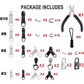 QOOWFEANIG 108 Pcs Zipper Repair Rescue Kit Zipper Pull Replacement Kit Zippers Slider Tab with Zipper Install Pliers Tool and Zipper Extension Pulls for Coats Jacket Backpacks DIY Sewing Luggage