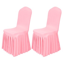 Babenest 2pcs Spandex Skirt Style Chair Covers, Stretch Fabric Removable Washable Chair Protector with Long Skirt, Anti-Dirty Skirted Chair Slipcover for Weddings Banquet Dining Party Ceremony (Lvory)