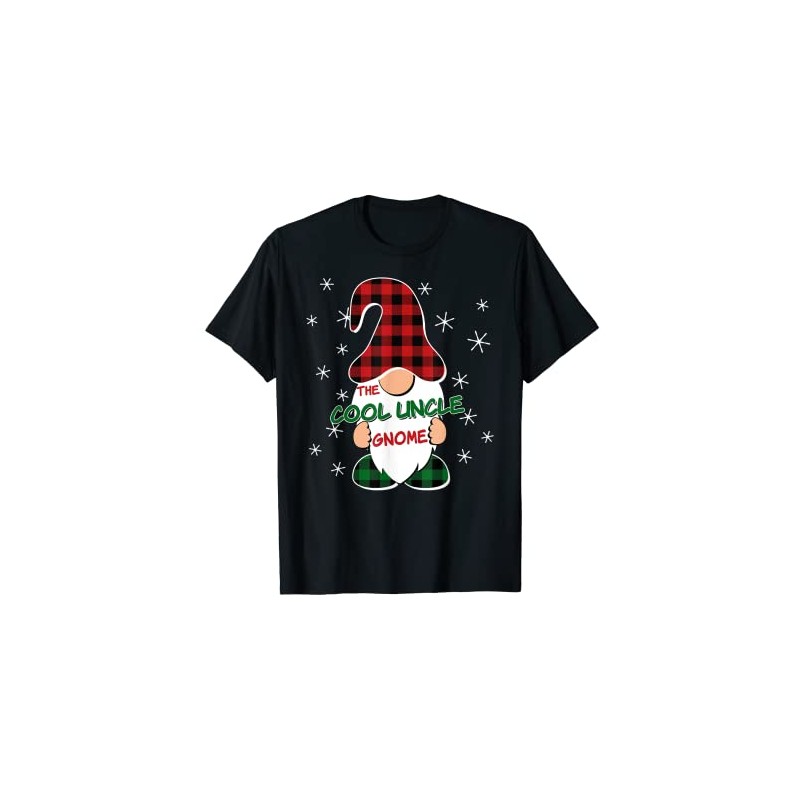 Cooler Uncle Gnome Buffalo Plaid Christmas Pyjamas T-Shirt, black