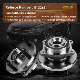 513263 Front Wheel Hub and Bearing Assembly 2PCS FIT 2007–2014 Chrysler Sebring 200 Cirrus Dodge Avenger – 5 Lug ABS – Replace OE# 513263