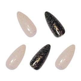 BABALAL Almond Press on Nails Medium Fake Nails Black White Glue on Nails Glitter Stiletto Acrylic Nails Shiny False Nails for Women and Girls