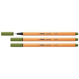 STABILO Pack of 3 Felt-Tip Pens with Fine Stitch 88, Moss Greenaa