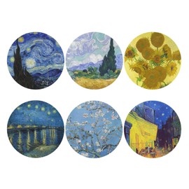 VIDOJI Leather Coasters for Drinks Van Gogh Art Coasters Set - Use 6 Famous Van Gogh Paintings, Unique Housewarming Gifts for New Home Decorative
