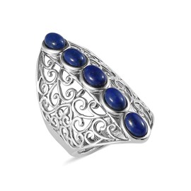 Shop LC Platinum Plated 5 Stone Lapis Lazuli Ring for Women Openwork Statement Jewelry Birthday for Women Size 9