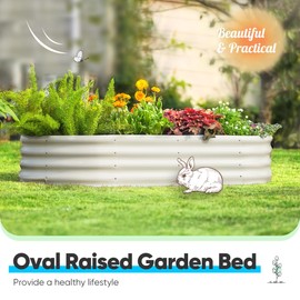 Quictent Galvanized Raised Garden Bed Kit, 6x3x1ft Oval Large Metal Outdoor Planting Box, Ground Planter Strengthened by Crossbar, Beige