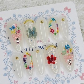 Fresh flower handmade nail tips - Oval M / 생화꽃 수제네일팁 - 오벌M