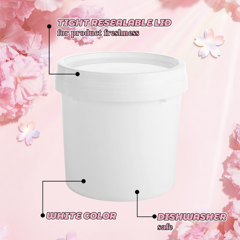 4 Pack White Plastic Pail Plastic Bucket with Lid, 1L