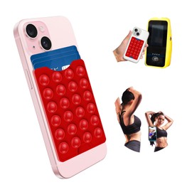 CukoHno Classic - Suction Phone Card Holder Adhesive Mount,Fit 3 Cards,Sticky Grippy Wallet,Hands-Free,Strong Grip Holder for Selfies and Videos,2.28″x 3.5″- Ketchup Red