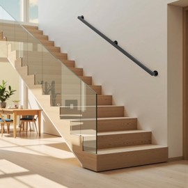 ONLT Handrail for Stairs Indoor Outdoor Grab Bars Tubular Handfoot Railing Safety Railing Door Handle Stair Railing Holder with Brackets - Complete Set - Black, 30 cm