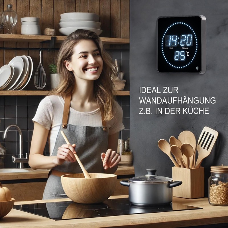Lunartec LED Clock Wireless Wall Clock: Flat LED Wireless Table