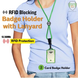 Specialist ID Heavy Duty Lanyard and Identity Stronghold 2-Card RFID Blocking Badge Holder (Green)